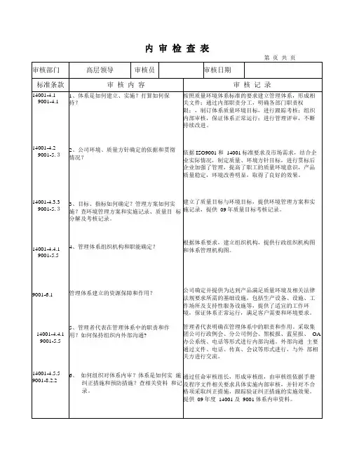双体系内审检查表