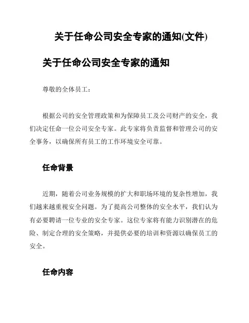 关于任命公司安全专家的通知(文件)