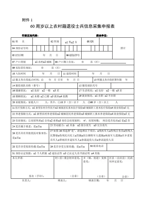退伍军人信息采集申报表