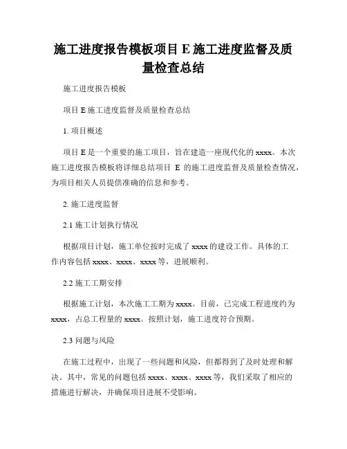 施工进度报告模板项目E施工进度监督及质量检查总结
