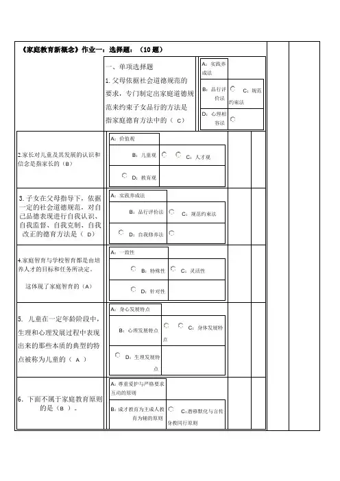家庭教育选择及判断题