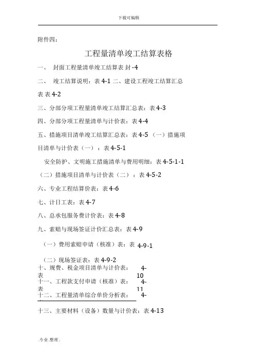 工程量清单竣工结算表格模板