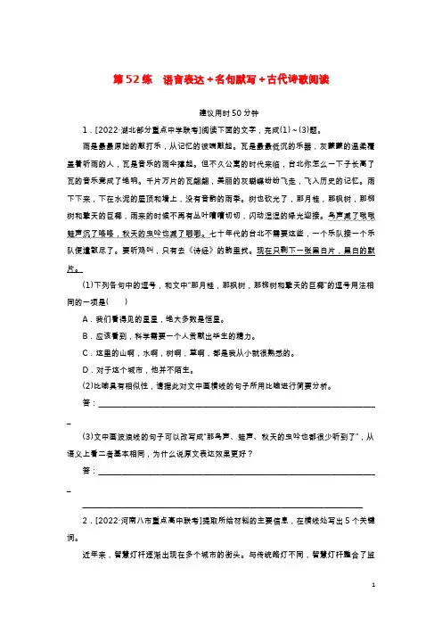 2023年新教材高考语文微专题专练第52练含解析