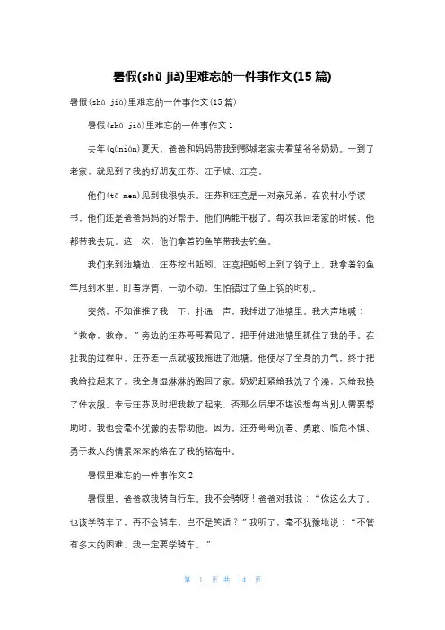 暑假里难忘的一件事作文(15篇)