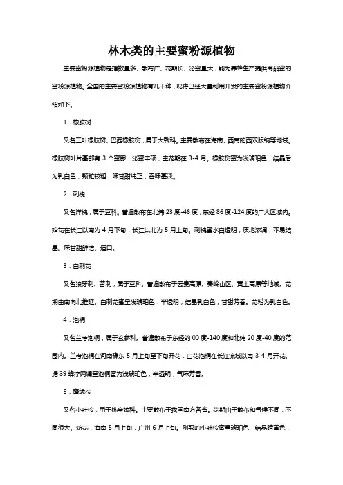 林木类的主要蜜粉源植物