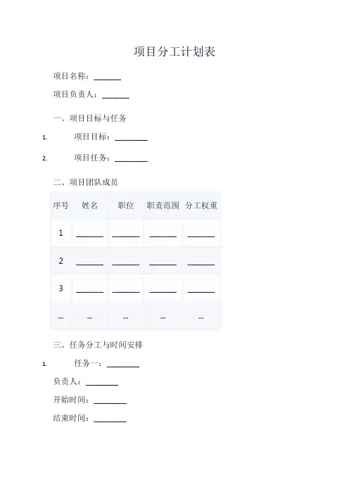 项目分工计划表