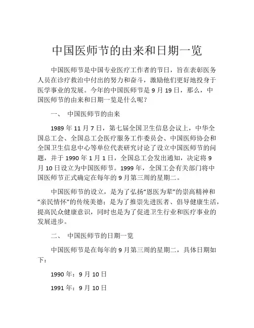 中国医师节的由来和日期一览