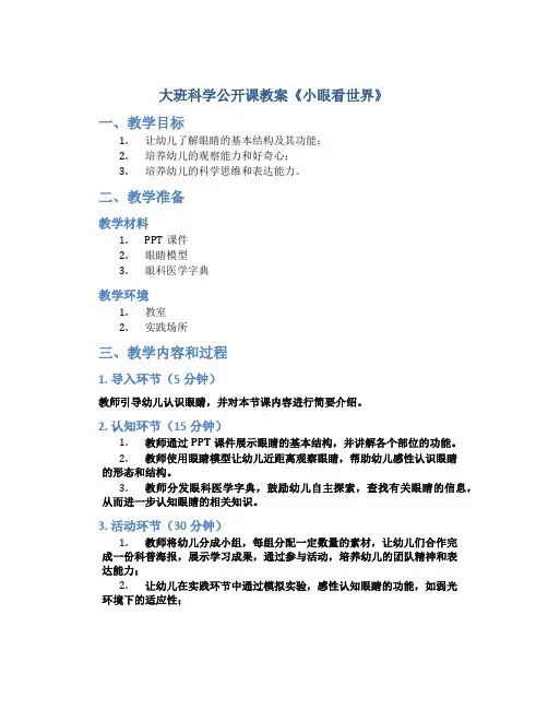大班科学公开课教案《小眼看世界》
