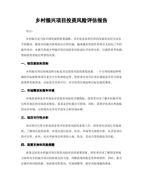乡村振兴项目投资风险评估报告