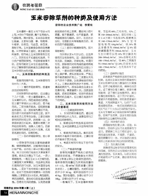 玉米田除草剂的种类及使用方法
