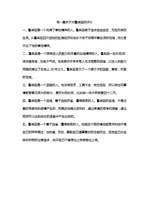 写一篇关于对鲁滨逊的评价