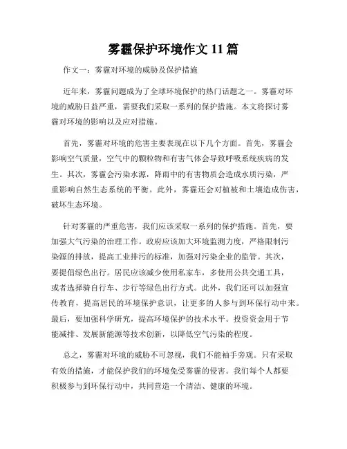 雾霾保护环境作文11篇