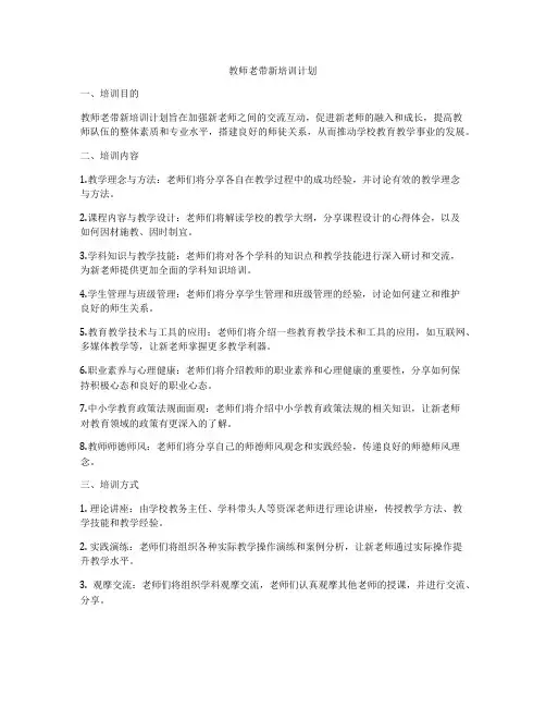 教师老带新培训计划