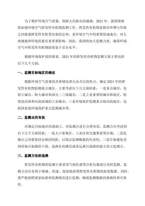 2024年重点地区环境空气挥发性有机物监测方案