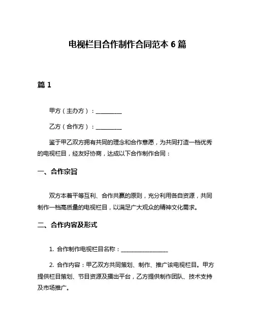 电视栏目合作制作合同范本6篇