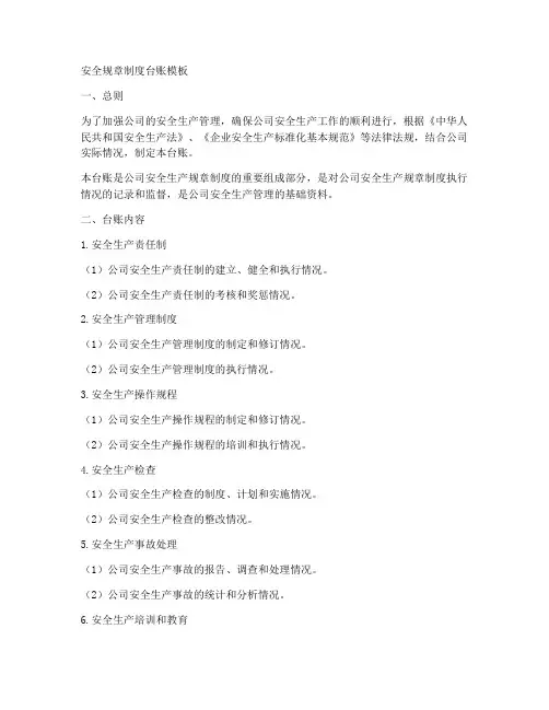 安全规章制度台账模板