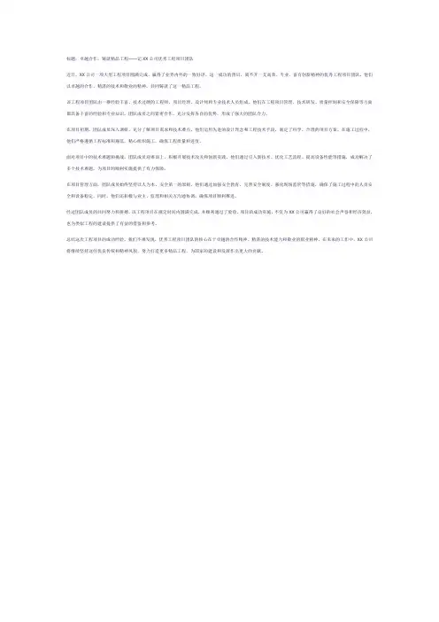 优秀工程项目团队报道