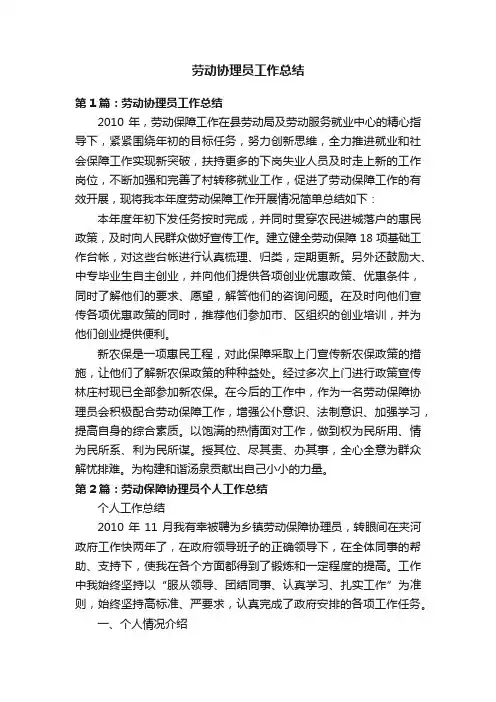 劳动协理员工作总结