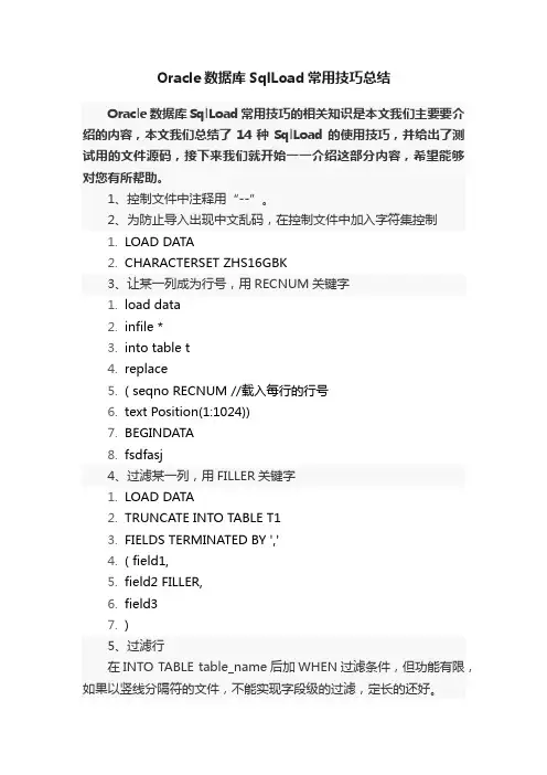 Oracle数据库SqlLoad常用技巧总结