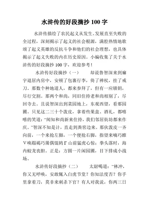 水浒传的好段摘抄100字