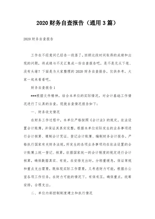 2020财务自查报告(通用3篇)