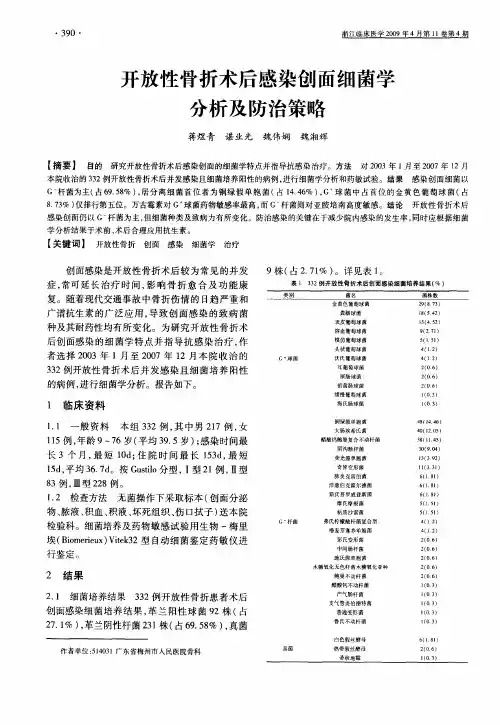 开放性骨折术后感染创面细菌学分析及防治策略
