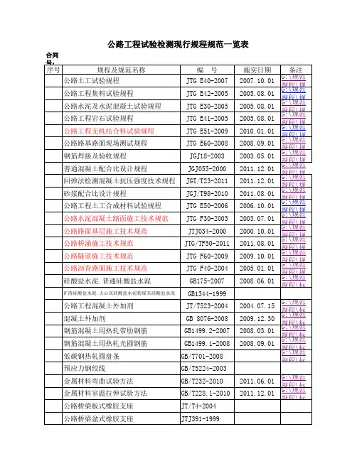 公路工程试验检测现行规程和规范