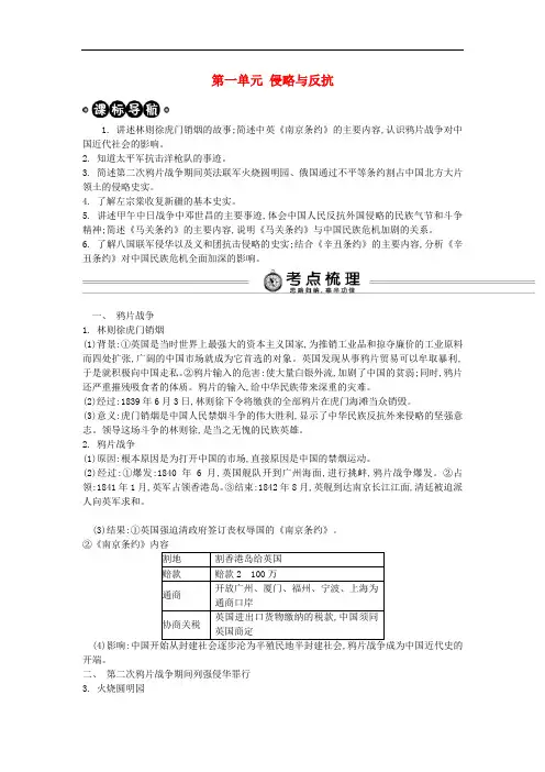 中考历史 考点解析 八上 第一单元 侵略与反抗复习 新人教版