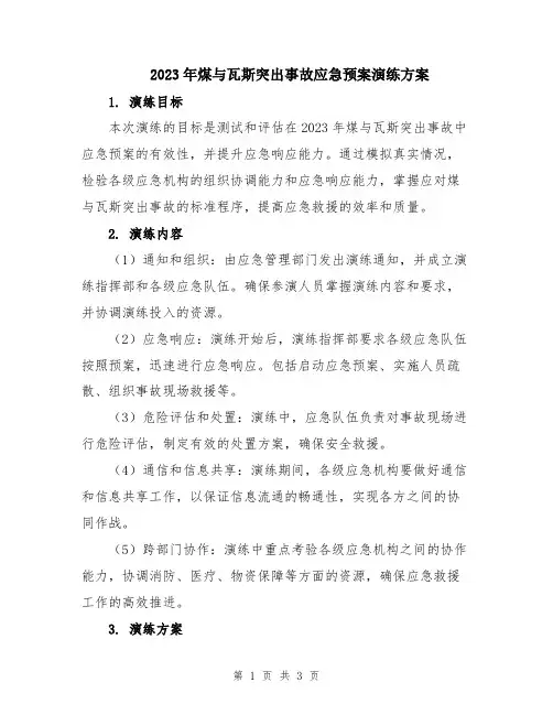 2023年煤与瓦斯突出事故应急预案演练方案