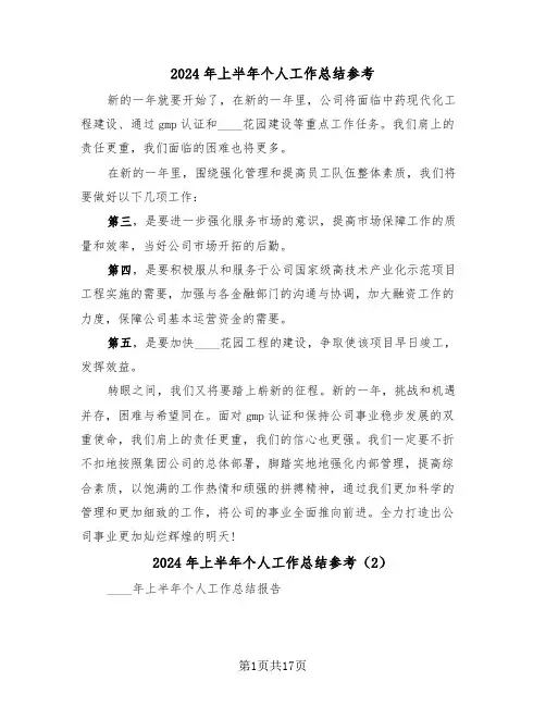 2024年上半年个人工作总结参考(6篇)