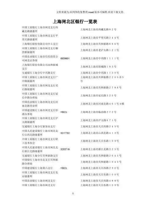 上海闸北区银行一览表格