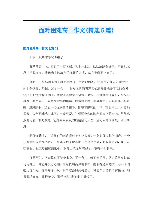 面对困难高一作文(精选5篇)