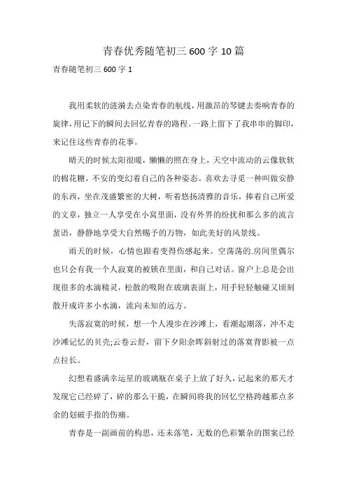 青春优秀随笔初三600字10篇