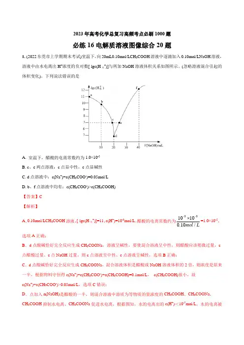 高考化学- 电解质溶液图像综合20题(解析版)
