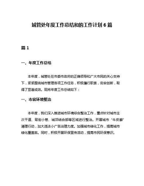 城管处年度工作总结和的工作计划6篇
