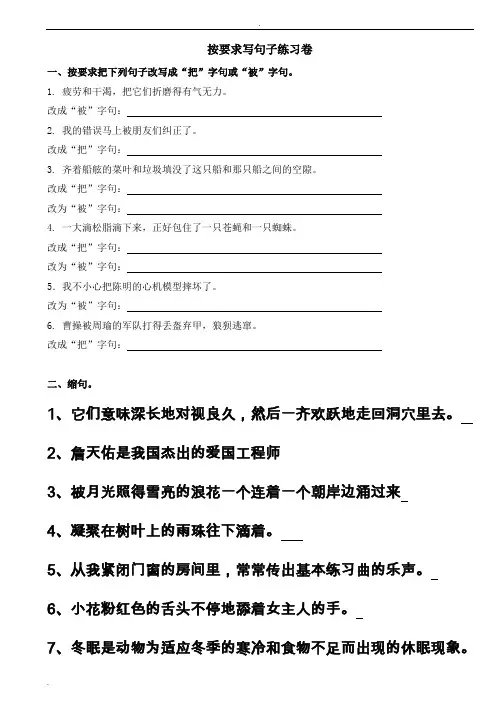 小学语文改写句子练习