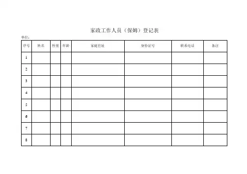 家政工作人员(保姆)登记表