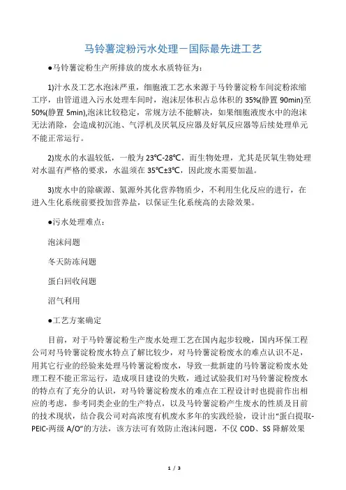 马铃薯淀粉污水处理-国际最先进工艺