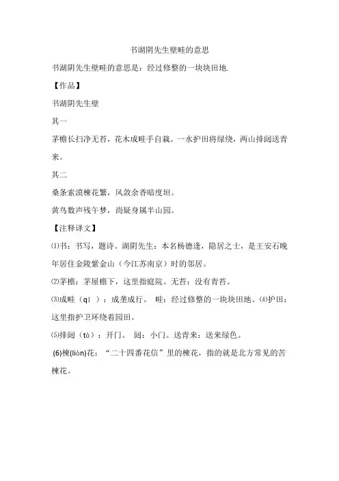 书湖阴先生壁畦的意思