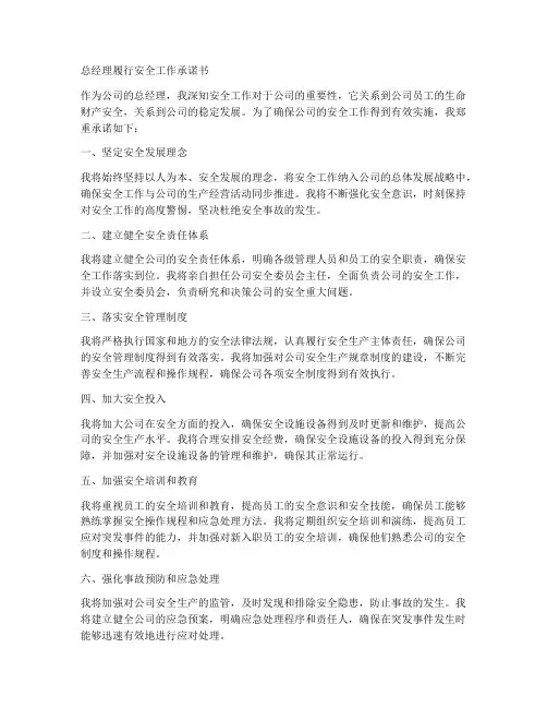 总经理履行安全工作承诺书