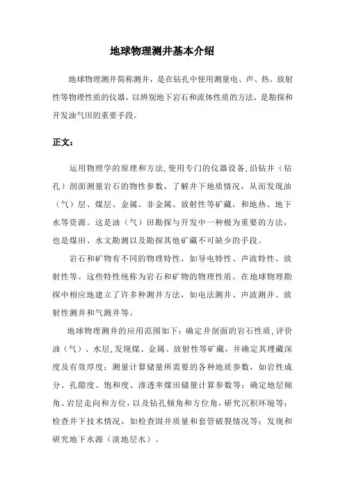 地球物理测井基本介绍