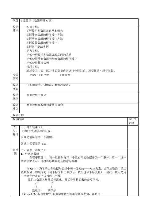 VB程序设计教案,数组1,了解数组基本概念