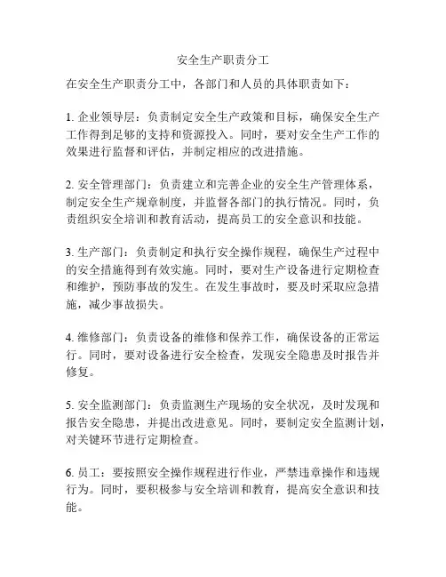 安全生产职责分工