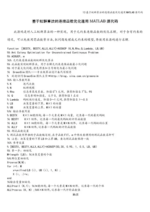13基于蚁群算法的连续函数优化通用MATLAB源代码