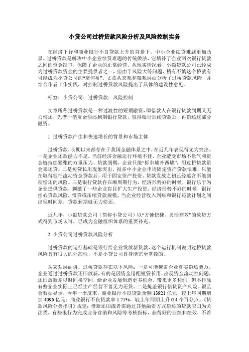 小贷公司过桥贷款风险分析及风险控制实务