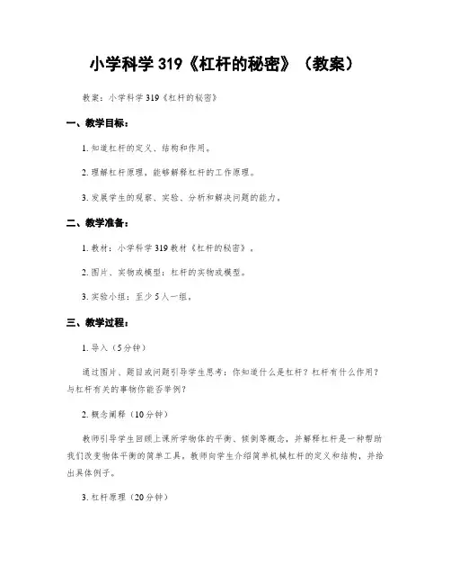 小学科学319《杠杆的秘密》(教案)