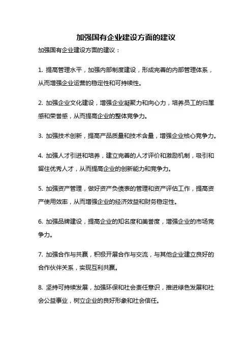 加强国有企业建设方面的建议