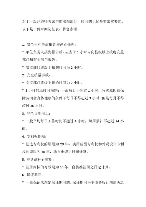 一建法规时间记忆表