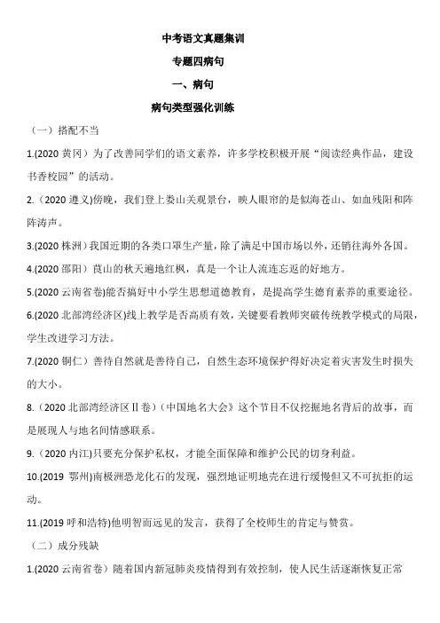 中考语文真题集训专题四病句