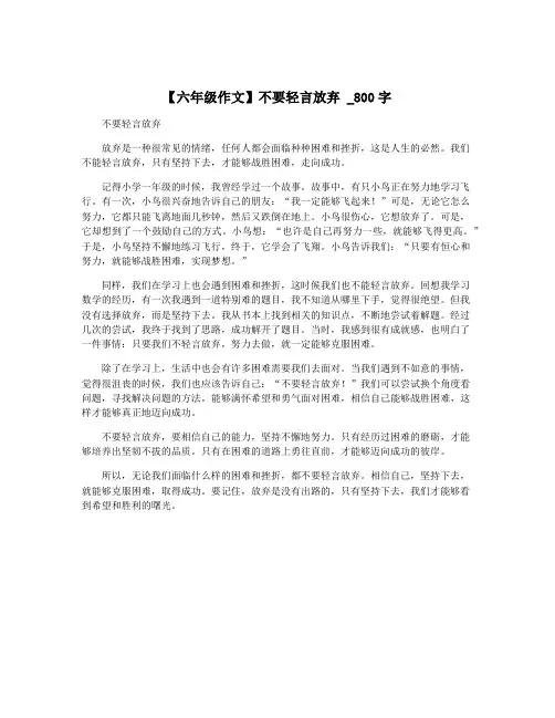 【六年级作文】不要轻言放弃 _800字